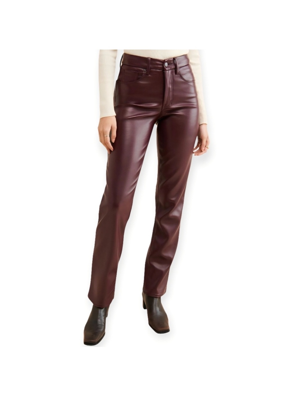Good American Burgundy Straight Leg Jeans 14 Faux Leather